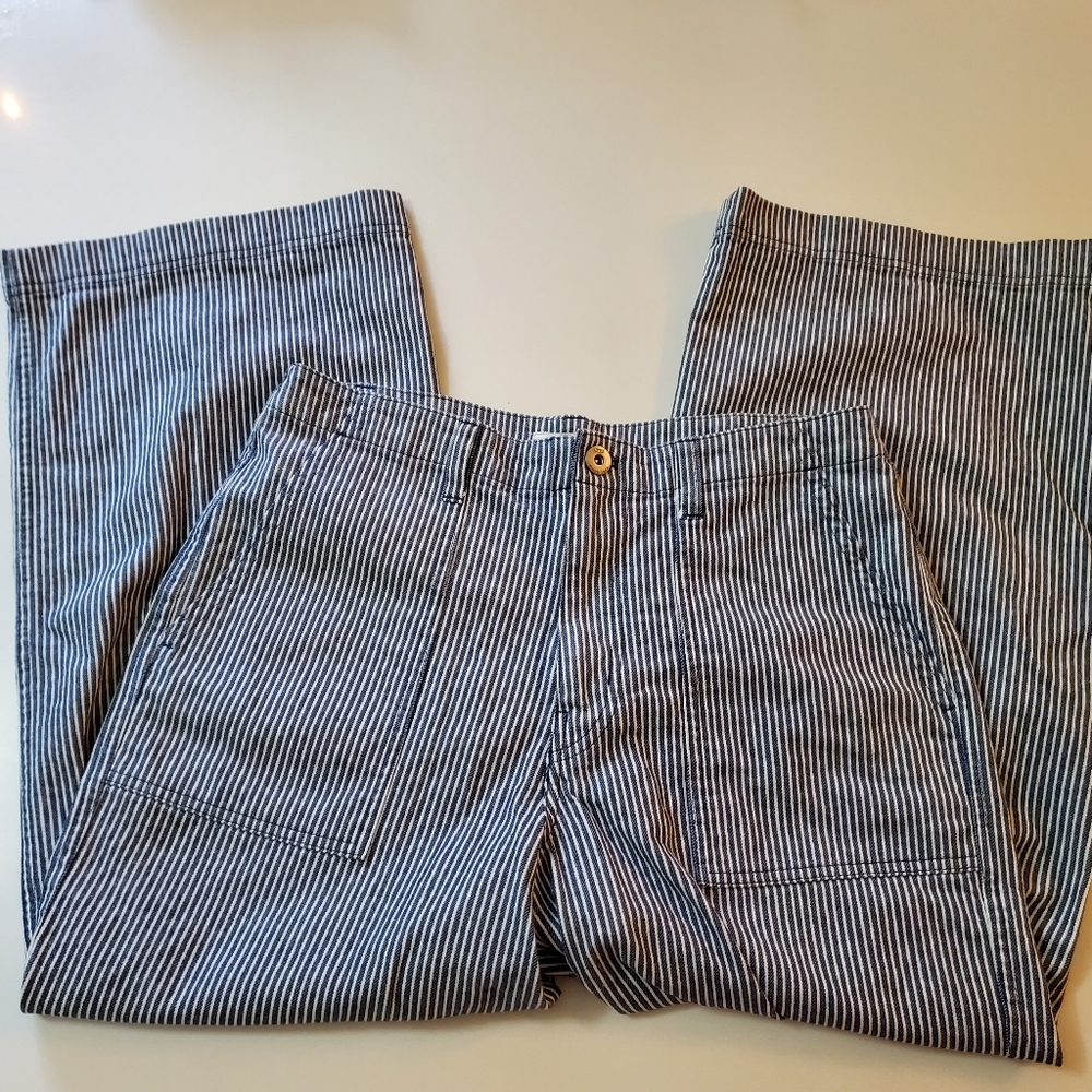 Vans Striped Blue and White Wide Leg Cropped Pants Jeans, Size 29 - Picture 2 of 14